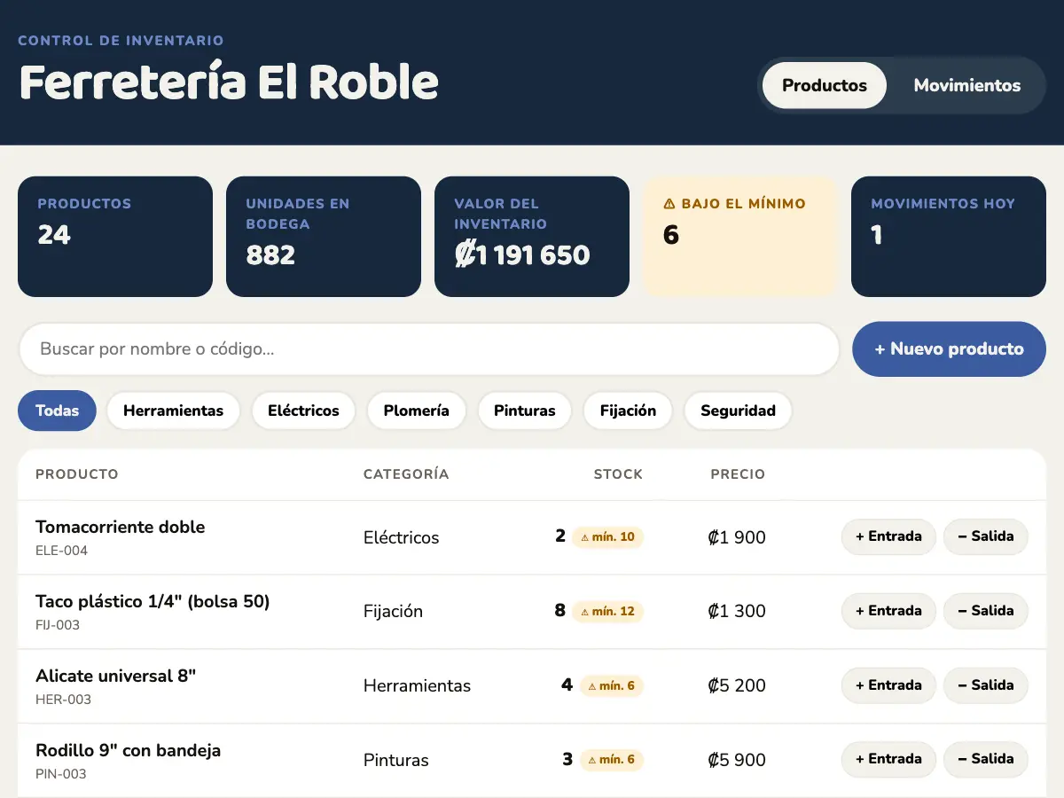 Captura de la demo: Sistema de inventario